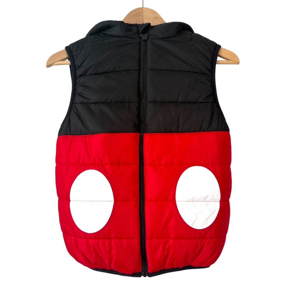 Disney Parks Mickey Mouse Hooded‎ Puffer Vest Red Black Ears Kids Large